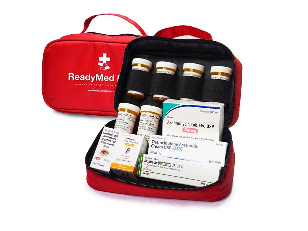 Readymedhealthcare emergency travel medications kit with antibiotics for travelers and preppers needing portable urgent care.